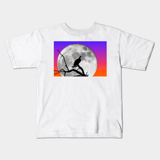 Vulture Silhouetted Against Supermoon Kids T-Shirt by GrahamPrentice